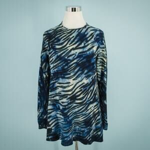 Annie Turbin Size Medium M Blue Tie Dye High Roll Neck Knit Tunic Sweater